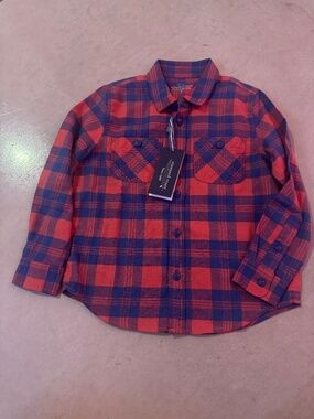 NWT Vineyard Vines Boys Plaid Flannel Button Down Shirt Red/Blue Size 6